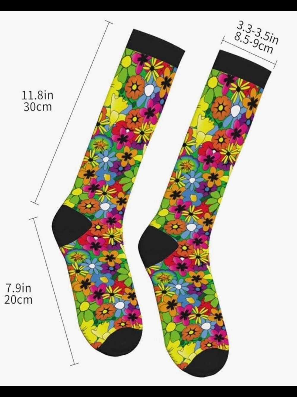Vibrant Yellow Floral Crew Cmoression Socks - Woman's Colorful Patterned Socks - Picture 3 of 4
